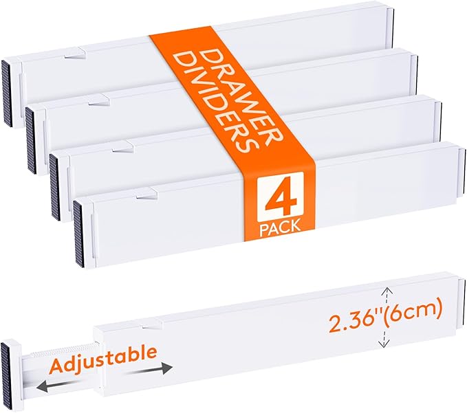 Lifewit 4 Pack 2.36" High Drawer Dividers 40-56cm/16-22 Adjustable Drawer Organizer for Clothes/Utensils, Expandable Drawer S