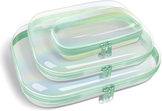 Clear Hard Plastic Zipper Case,Transparent Double Zippers Hard Pouch with 3pcs,Portable Travel Organizer Bin for Toy Storage