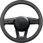 HAOTULE New Nappa Leather car Steering Wheel Cover, Universal 15 inch Black