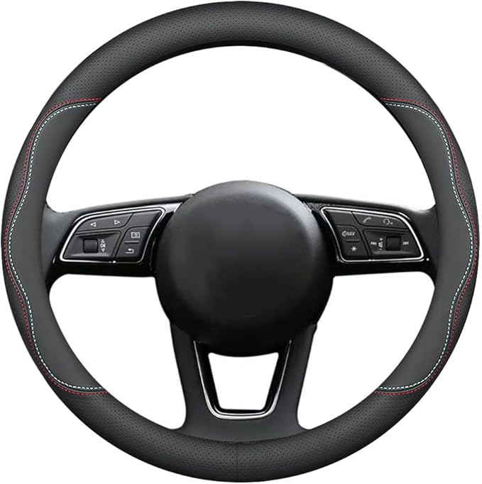 HAOTULE New Nappa Leather car Steering Wheel Cover, Universal 15 inch Black