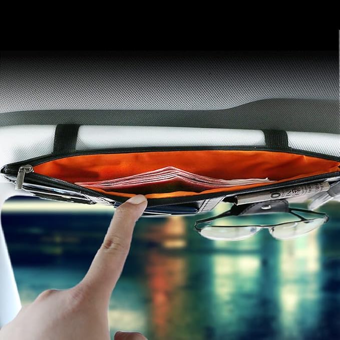 JEYODA Car Sun Visor Organizer Auto Pocket and Interior Accessories Storage with Multi-Pocket Net Zippers (Style 1-red), 1942