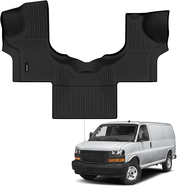 Auxko All Weather Floor Mats for 2015-2026 Chevrolet Express & GMC Savana 1500/2500/3500/4500 TPE Rubber Liners Accessory for Chevrolet Express/GMC Savana 2015-2026 Odorless Anti-Slip Mats Black
