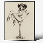 Vintage Western Black Framed Wall Art Coquette Cowgirl Martini Posters Prints 8x10 in Retro Bar Cart Cocktail Artwork Aesthet
