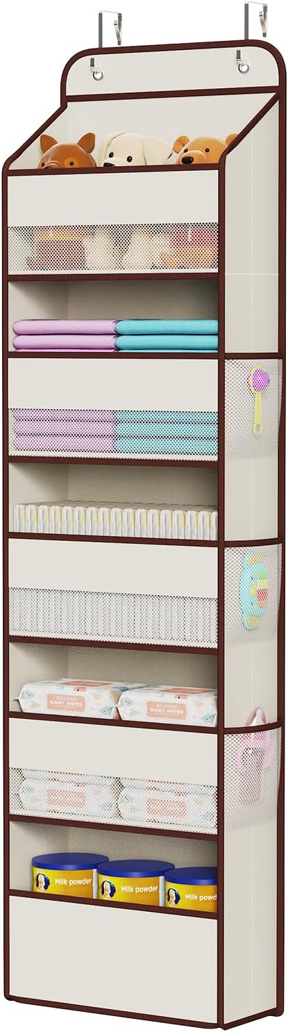 Univivi 1 Pack Over The Door Organizer, Non-Tilting Over The Door Organizer Hanging Door Storage With 5 Large Compartments 6 