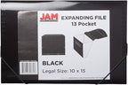 JAM PAPER Accordion Folders - 13 Pocket Plastic Expanding File - Legal Size - 10 x 15 - Black - Sold Individually