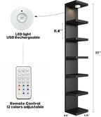 7-Tier Vertical Wall Shelf Unit with USB Rechargeable Led Light (Remote Controlled),Versatile Floating Display Shelves,Lack S