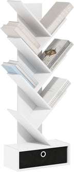 Furinno Tree Book Shelf, 7-Tier Bookshelf, Tree Bookcase with Bin Drawer, 8.4 x 16.9 x 46.2, for Living Room, Bedroom, Home O