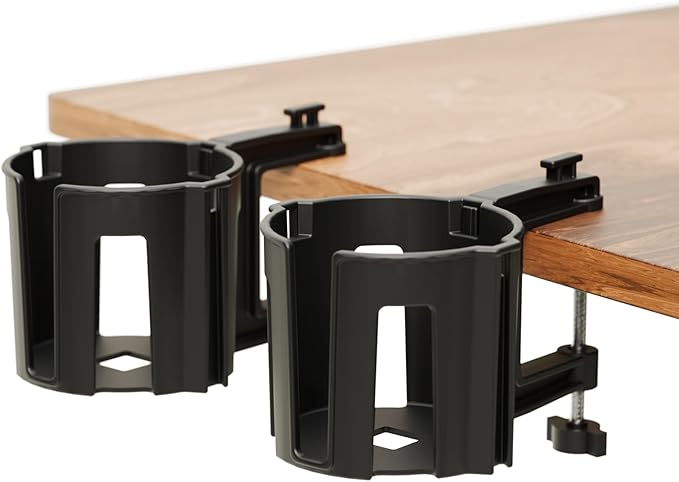 Original Large Desk Cup Holder Clamp – Cup-Holster, The Anti-Spill Cup Holder for Table, Office & Gaming – Multi-Directional 