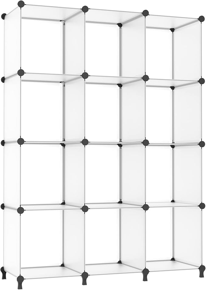 AWTATOS Cube Storage Organizer Storage 12 Cube Bookshelf DIY Plastic Closet Storage Shelves with Wooden Mallet, Ideal Storage