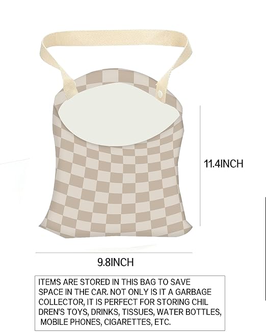 Car Trash Can, Durable Hanging Car Trash Garbage Bag, Cute Automotive Garbage Cans Organizer, Luxury Beige Checkerboard