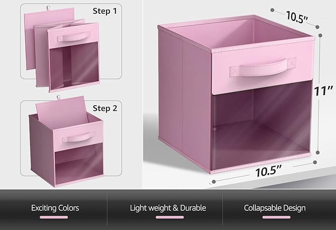 Sorbus 11 Inch Storage Bins with Clear Window - 6 Foldable Baskets for Organizing Clothes, Toys, Books - Sturdy Collapsible F
