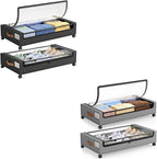 LAMU Under Bed Storage with Wheels 2 Pack, Under Bed Storage Containers with Clear Lid & PU Leather Handle, 6.7 Inches Height