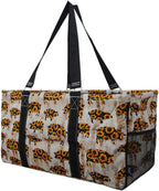 NGIL Extra Large Utility Tote Reusable Grocery Bag Oversized Collapsible for Groceries, Storage, Picnic, Beach (Sunflower Pig-black)