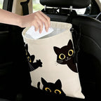Three Black Cats Car Trash Bag - Waterproof Car Trash Bag Hanging Leakproof Car Garbage Bag - Washable Reusable Trash Bag For Car Interior Hanging Organizer Storage Vehicle Travelling Camping