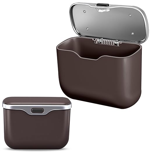 Car Trash Can with Lid, Leakproof Auto Garbage Bin, Waterproof Car Trash Bag Holder with PU Leather Top for Back of Seat/Door, Fit for SUVs, Sedans, Trucks Brown