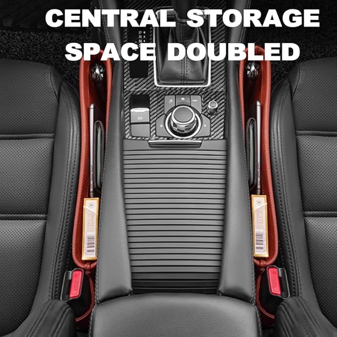 Tumecos Car Seat Pockets PU Leather Car Console Side Organizer Seat Catcher Holders Compatible with Phone Key Wallet Phone Sunglasses 2 Pack (Black+Red)