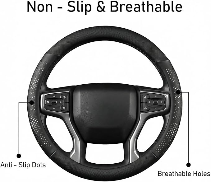 Leather Steering Wheel Cover for Chevy Silverado 1500 2500 3500, for GMC Sierra 1500 2500 3500, for Toyota RAV4 Corolla Camry