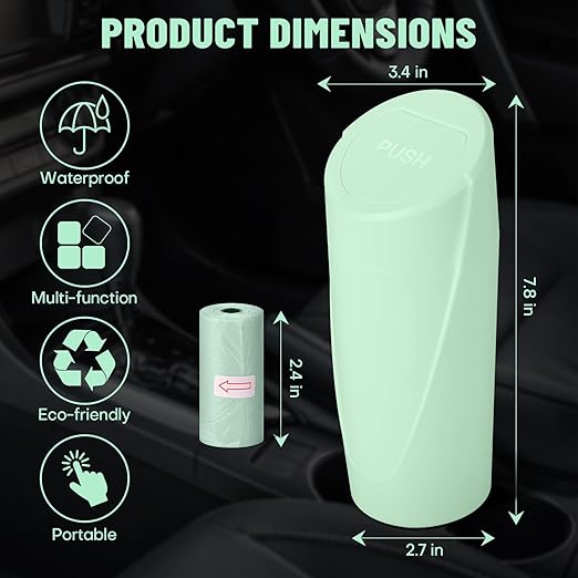 Car Trash Can Bin with Lid - 2 Packs Car Garbage Can Cup Holder - Green Mini Leakproof Vehicle Trash Garbage Can Bin with 40pcs Trash Bags-Car Organizers and Storage for Front Back Seat Accessories