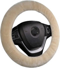 Soft Fluffy Warm Genuine Sheepskin Car Steering Wheel Cover, Fuzzy Fur Wool Protector for Winter Universal Car 14 1/2inch-15 