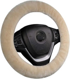 Soft Fluffy Warm Genuine Sheepskin Car Steering Wheel Cover, Fuzzy Fur Wool Protector for Winter Universal Car 14 1/2inch-15 