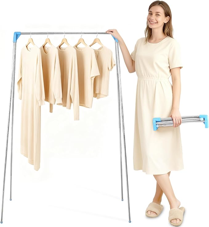 Twist-to-Lock Portable Clothes Drying Rack, Foldable Garment Rack for Travel, Dance Competitions, Collapsible Hanging Rack fo