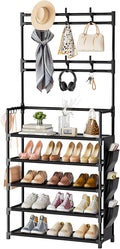 Shoe Rack 5 Tier Shoe Organizer Storage 15-20 Pairs Shoes Rack for Closet Entrance Shoe Rack Organizer with Hooks and Side Po