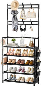 Shoe Rack 5 Tier Shoe Organizer Storage 15-20 Pairs Shoes Rack for Closet Entrance Shoe Rack Organizer with Hooks and Side Po