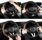 Car Steering Wheel Cover, Leather Steering Wheel Cover Orange Universal 14.5-15 Inch Microfiber Leather Anti-Slip Breathable 