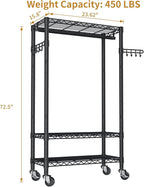 Heavy Duty Clothes Rack Rolling Garment Rack,3 Tier Adjustable Wire Shelving Clothing Racks for Hanging Clothes with Hanger R