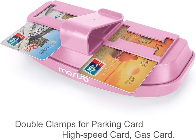 MOSISO Car Visor Sunglasses Case, Universal Automotive ABS Eyeglasses Holder Protective Box Clip Eyewear Hard Shell Storage Organizer with Magnetic Closure and Double Card Clamp, Pink