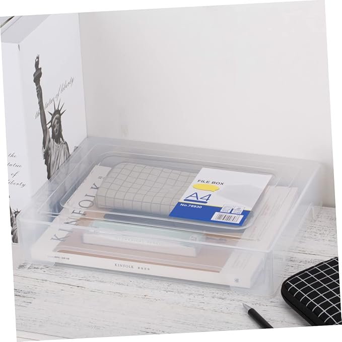 Transparent A4 File Box Plastic Document Organizer Lightweight Storage Folder for Office Home Paper Filing 12.59X9.25X2.51 In