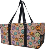 NGIL Extra Large Utility Tote Reusable Grocery Bag Oversized Collapsible for Groceries, Storage, Picnic, Beach (Smile Vibes- Black)