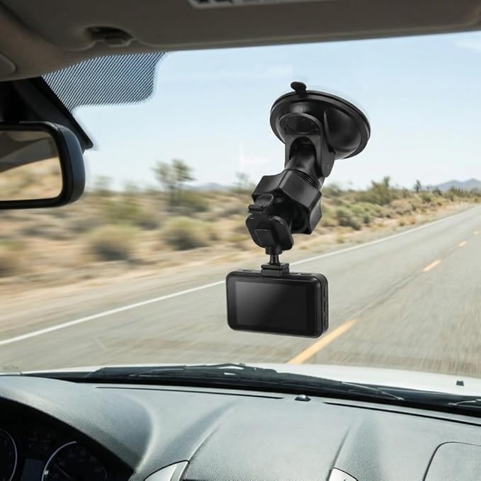 Universal Car Dash Cam Mount - Vacuum Suction Cup Holder with 4 Interchangeable Heads for GPS Navigation and Dashboard Recorder(Buckle w/Card Slot)