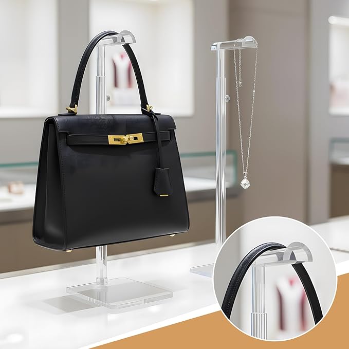 AceOrbit 3 Pcs Acrylic Purses Display Stand 14 to 24 Height Clear Adjustable Handbag Rack Purse Organizer for Closet Table Ba