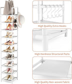 LANTEFUL Tall Narrow Shoe Rack 10-Tier Skinny Shoe Shelf Storage for 10-15 Pairs Shoes and Boots, Space Saving Corner Shoe Ra