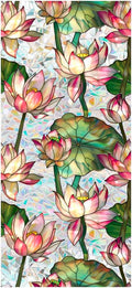 JOONOR Retro Lotus Flowers Window Privacy Film,Stained Glass Decals Colorful Floral Privacy Rainbow Decals Living Room Sun Blocking Decor Removable Static Cling Stickers,16.93 x 39.37 Inch