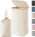 Lifewit 100L Laundry Basket with Lid, Clothes Hampers for Laundry with Bamboo Handles and 1 Removable Bag, Large Foldable Lau