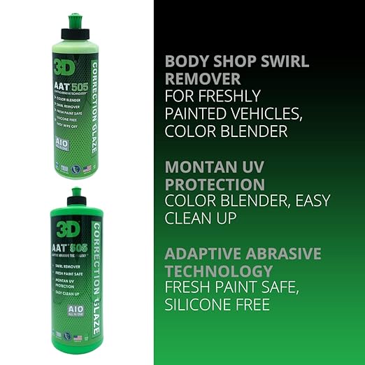 3D AAT 505 Correction Glaze - 32oz - Body Shop Swirl Remover for Freshly Painted Vehicles - Montan UV Protection - Easy Clean Up - Adaptive Abrasive Technology