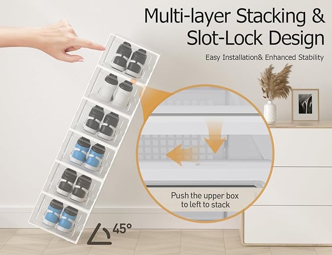 Kuject XX-Large Shoe Storage Boxes Organizers Clear Plastic Stackable 12 Pack, Shoe Rack & Holder Substitute, Sneaker Contain