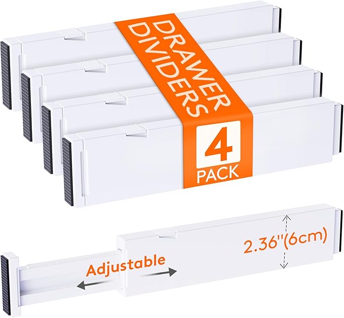 Lifewit 4 Pack 2.36" High Drawer Dividers 28-43.5cm/11-17" Adjustable Drawer Organizer for Clothes/Utensils, Expandable Drawe