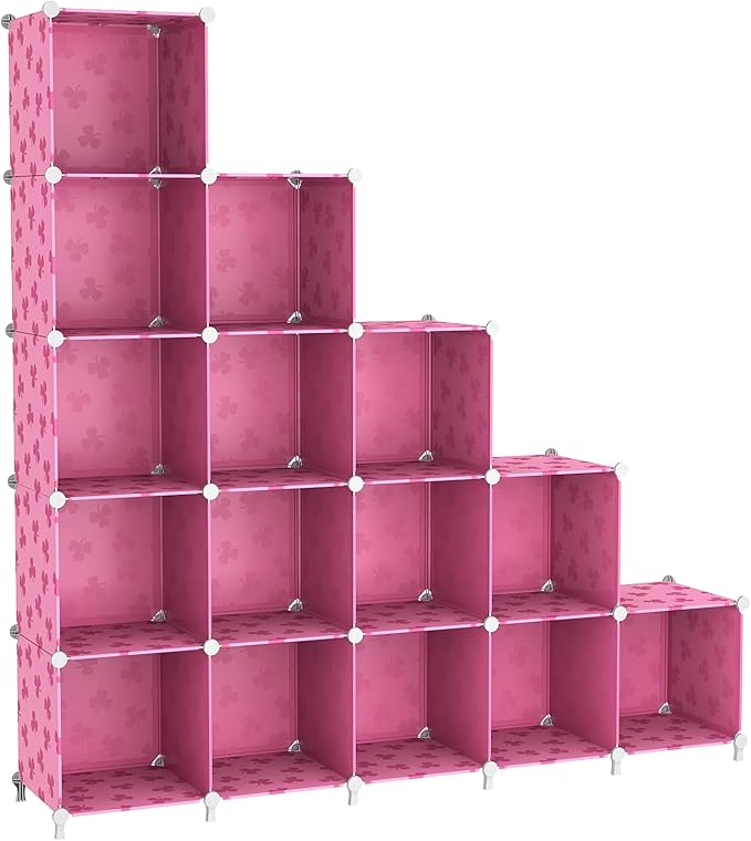 UNKU Cube Storage Organizer, 16 Cube Closet Organizer Storage Shelves, DIY Stackable Bookcase, Clothes Organizer Shelf for Cl