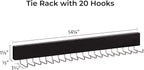 StorageWorks Tie Rack with 20 Hooks, 2-Pack Wall-Mounted Wooden Hangers for Neckties, Belts, Hats, Black