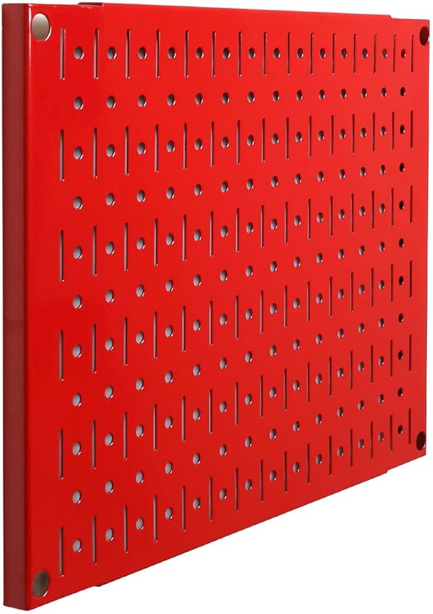 Wall Control Pegboard Wall Organizer Tiles Modular Red Metal Pegboard Tiling Set - Four 12-Inch Tall x 16-Inch Wide Peg Board