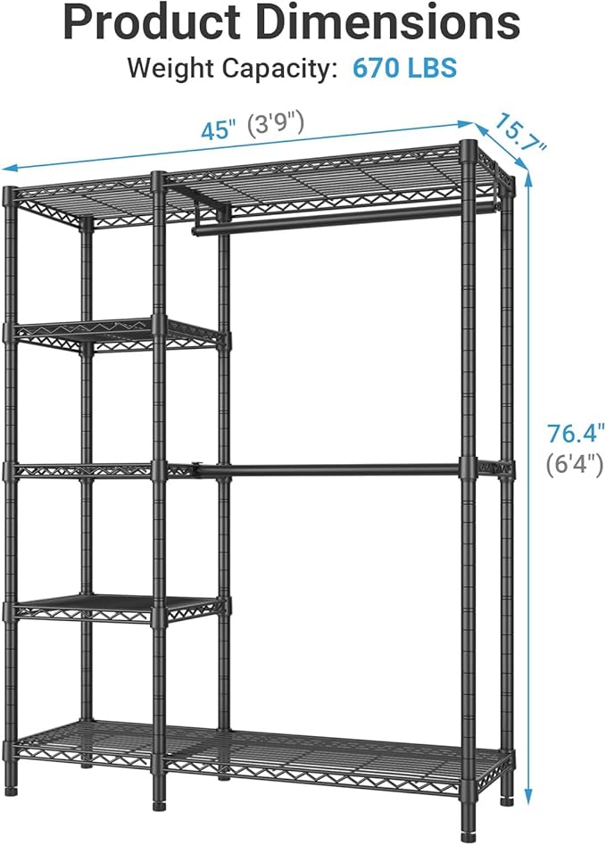 VIPEK V7C Garment Racks with Cover Portable Closets for Hanging Clothes, Heavy Duty Clothes Rack with Shelves Metal Closet Wa