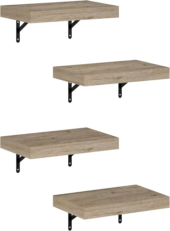 Furinno Tanna Floating Shelves for Wall Set of 4, 15-Inch Wall Shelf, Wall Mounted Shelf, for Bathroom, Home Office, Living R