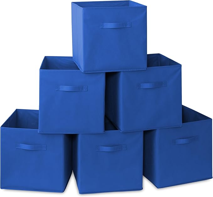 Casafield Set of 6 Collapsible Fabric Cube Storage Bins, Royal Blue - 13" Foldable Cloth Baskets for Shelves, Cubby Organizer