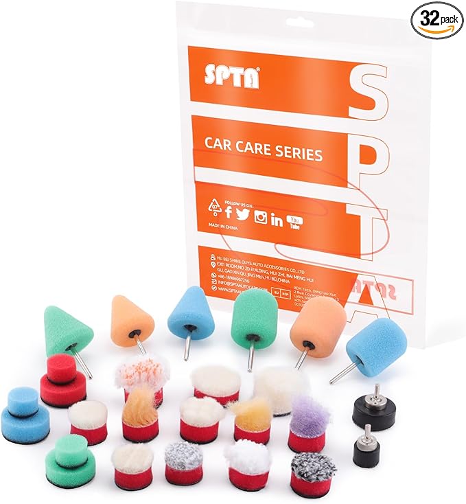 Mini Buffing Polishing Pads, 32Pcs Mini Detail Polisher Pads Use On Rotary Tools,Cordless Electric Drill, Polisher Tool for Tight Area Detailing Polishing Waxing and Sealing Glaze -HTDEPMIXUS