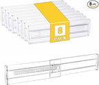 8 Pcs Drawer Dividers for Clothes, 3.15" High 11.34"-19.69" Adjustable Expandable Dresser Drawer Organizer, Clear Plastic Sep