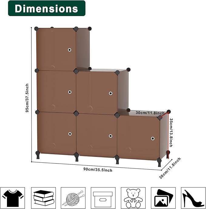Cube Storage Organizer, 6-Cube Shelves Unit with Doors, DIY Stackable Plastic Clothes Organizer for Bedroom and Under Stairs 
