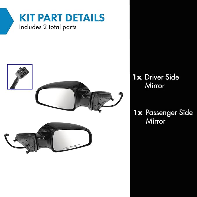 TRQ 2 Piece Driver and Passenger Side Mirror Assembly Set Electric Adjustment Heated No Memory Black Compatible with 2007-200
